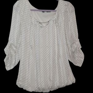 Sara Michelle Large Polka Dot Blouse Tiered Balloon Sleeves Parisian Chic Retro